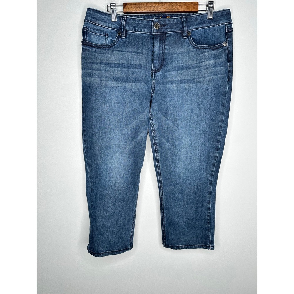 Seven7 Skinny Capri Jeans Womens Size 14 Medium Wash Stretch Denim S-Stitch